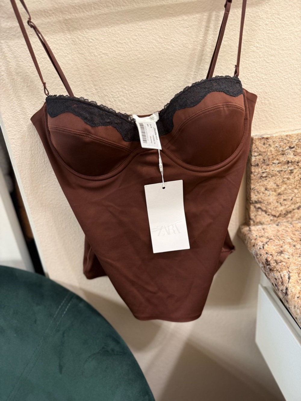 Zara Rust Camisole Slip with Black Lace Trim - Picture 3 of 4